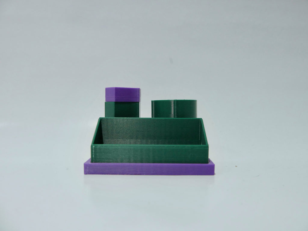 Plateau d'entrée PlayTray vert et violet, design imprimé en 3D